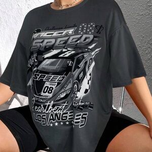 2/$15 SHEIN Curve Racer Speed Graphic Tee in Gray 3XL